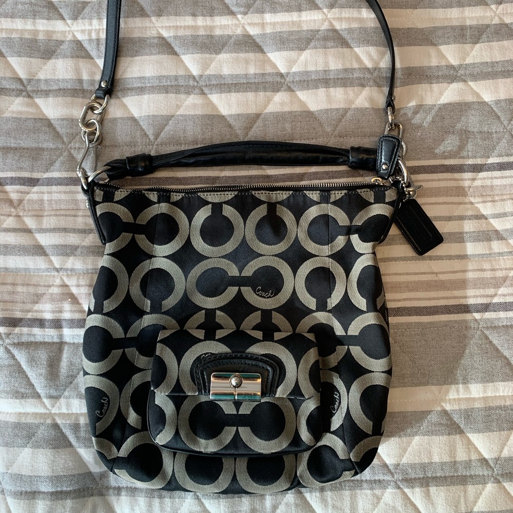 Coach hobo bag, jacquard fabric w/ leather piping